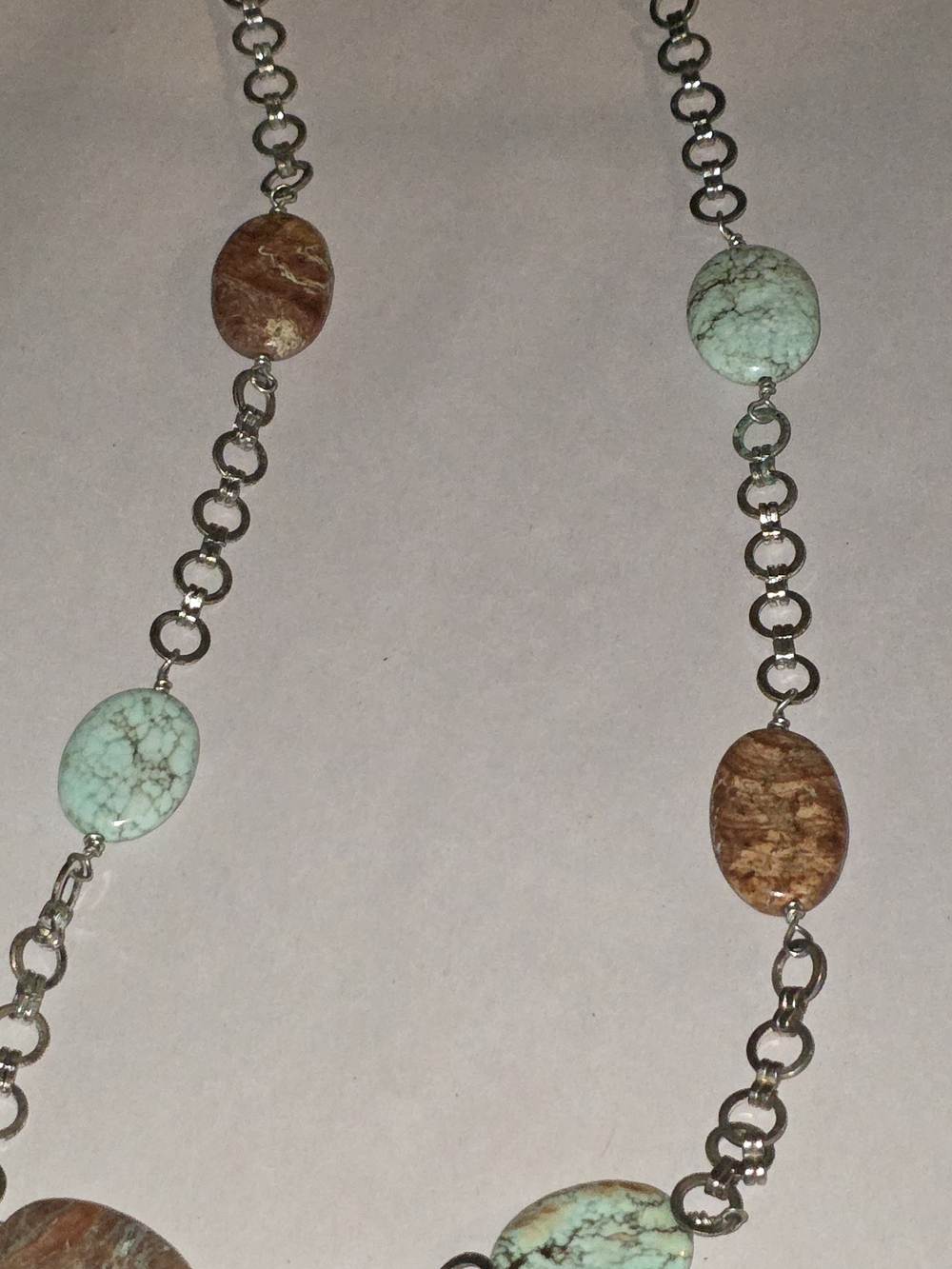 Turquoise and Brown Stone Link Necklace - Women Jewelry